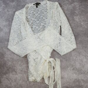 Victoria's Secret Ivory Floral Lace Wrap Top Balletcore Long Sleeve Sheer S/P